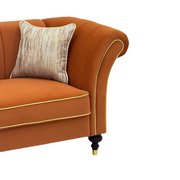 English Elm Fx-P33-Or Velvet Three Seat Sofa with Channel Tufted Back and Rolled Arms for Living Room W576P544233
