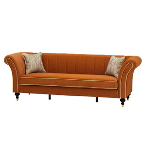 English Elm Fx-P33-Or Velvet Three Seat Sofa with Channel Tufted Back and Rolled Arms for Living Room W576P544233