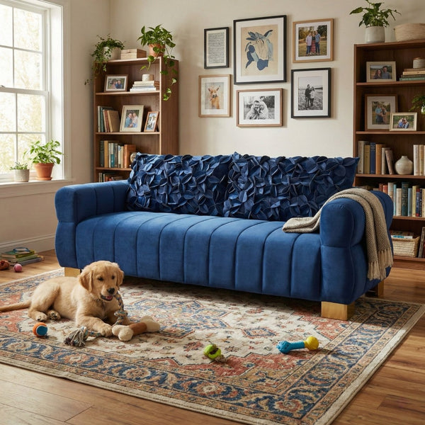 English Elm Fx-P56-Rbh Velvet Sofa with Pleated Backrest and Golden Legs for Modern Living Rooms W576S00179