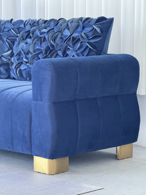 English Elm Fx-P56-Rbh Velvet Sofa with Pleated Backrest and Golden Legs for Modern Living Rooms W576S00179