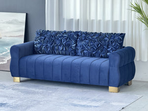 English Elm Fx-P56-Rbh Velvet Sofa with Pleated Backrest and Golden Legs for Modern Living Rooms W576S00179