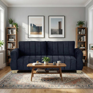English Elm Fx-p56-bkt Pleated Black Velvet Sofa with Gold Legs for Modern Living Rooms W576S00184