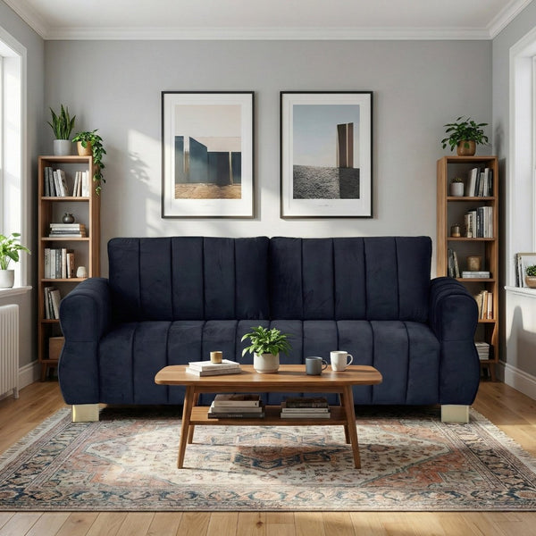 English Elm Fx-p56-bkt Pleated Black Velvet Sofa with Gold Legs for Modern Living Rooms W576S00184