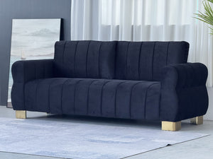 English Elm Fx-p56-bkt Pleated Black Velvet Sofa with Gold Legs for Modern Living Rooms W576S00184