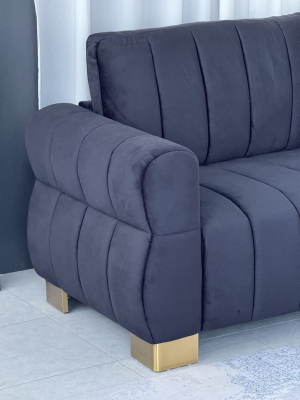 English Elm Fx-p56-bkt Pleated Black Velvet Sofa with Gold Legs for Modern Living Rooms W576S00184