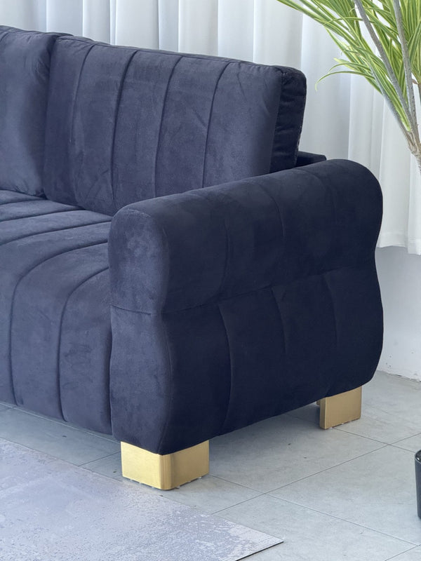 English Elm Fx-p56-bkt Pleated Black Velvet Sofa with Gold Legs for Modern Living Rooms W576S00184