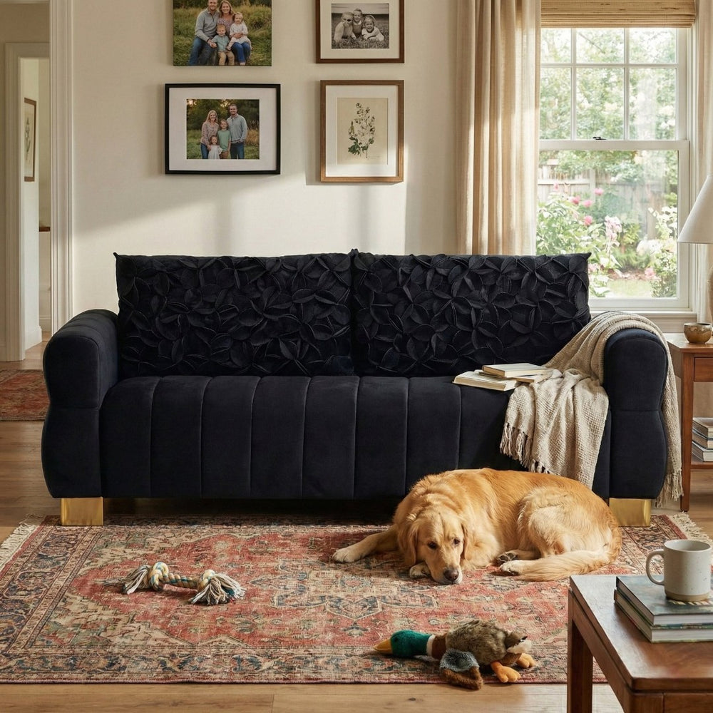 English Elm Fx-P56-Bkh Velvet Sofa with Golden Legs Glam Living Room Seating Modern Comfort W576S00236