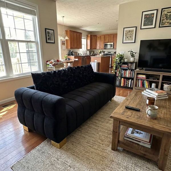 English Elm Fx-P56-Bkh Velvet Sofa with Golden Legs Glam Living Room Seating Modern Comfort W576S00236