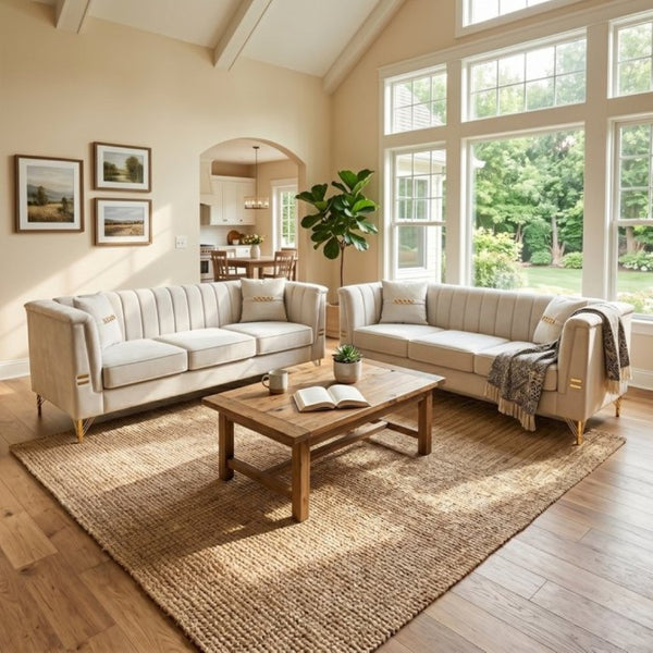 English Elm Instaed Tufted Velvet Sofa Set Two 3-Seat Pieces with Gold Legs for Modern Living W576S00272