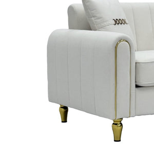 English Elm Fx-P11-Bk-2Pc Velvet Channel Tufted Sofa Set with Gold Legs for Glam Living Rooms Cream White W576S00273