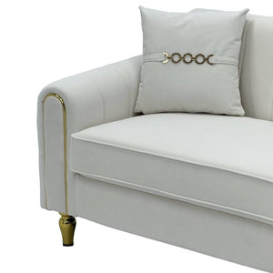 English Elm Fx-P11-Bk-2Pc Velvet Channel Tufted Sofa Set with Gold Legs for Glam Living Rooms Cream White W576S00273