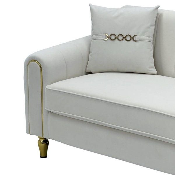 English Elm Fx-P11-Bk-2Pc Velvet Channel Tufted Sofa Set with Gold Legs for Glam Living Rooms Cream White W576S00273