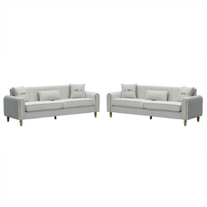 English Elm Fx-P11-Bk-2Pc Velvet Channel Tufted Sofa Set with Gold Legs for Glam Living Rooms Cream White W576S00273