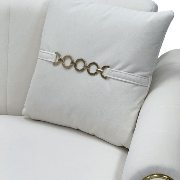 English Elm Fx-P11-Bk-2Pc Velvet Channel Tufted Sofa Set with Gold Legs for Glam Living Rooms Cream White W576S00273