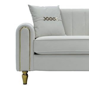 English Elm Fx-P11-Bk-2Pc Velvet Channel Tufted Sofa Set with Gold Legs for Glam Living Rooms Cream White W576S00273