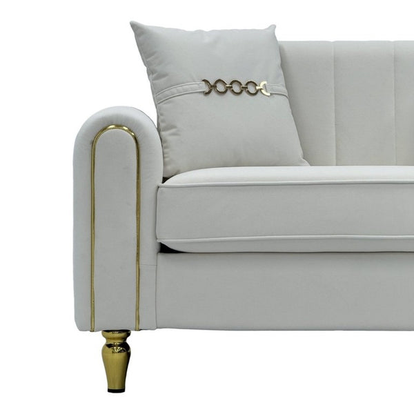 English Elm Fx-P11-Bk-2Pc Velvet Channel Tufted Sofa Set with Gold Legs for Glam Living Rooms Cream White W576S00273