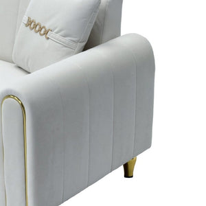 English Elm Fx-P11-Bk-2Pc Velvet Channel Tufted Sofa Set with Gold Legs for Glam Living Rooms Cream White W576S00273