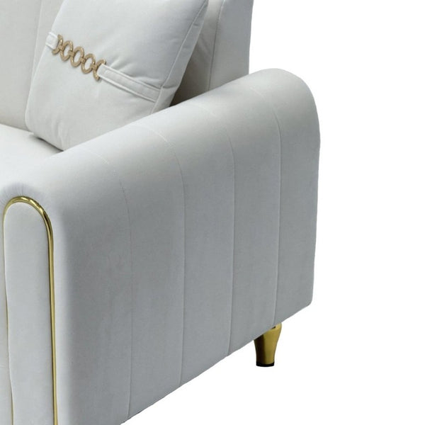English Elm Fx-P11-Bk-2Pc Velvet Channel Tufted Sofa Set with Gold Legs for Glam Living Rooms Cream White W576S00273