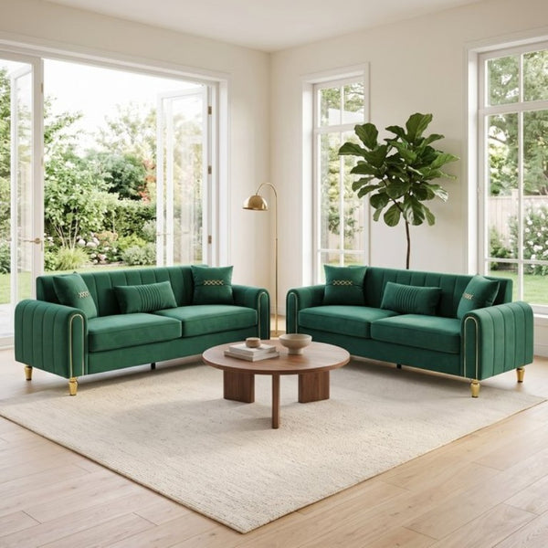 English Elm Fx-P11-Rb-2Pc Velvet Two Piece Sofa Set with Gold Legs Modern Living Room Seating Green W576S00274