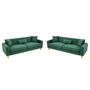 English Elm Fx-P11-Rb-2Pc Velvet Two Piece Sofa Set with Gold Legs Modern Living Room Seating Green W576S00274