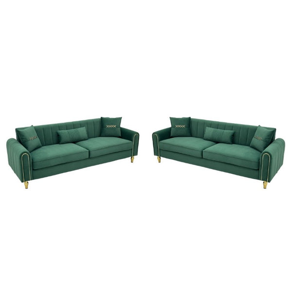 English Elm Fx-P11-Rb-2Pc Velvet Two Piece Sofa Set with Gold Legs Modern Living Room Seating Green W576S00274