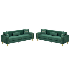 English Elm Fx-P11-Rb-2Pc Velvet Two Piece Sofa Set with Gold Legs Modern Living Room Seating Green W576S00274