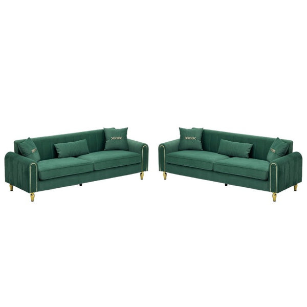 English Elm Fx-P11-Rb-2Pc Velvet Two Piece Sofa Set with Gold Legs Modern Living Room Seating Green W576S00274
