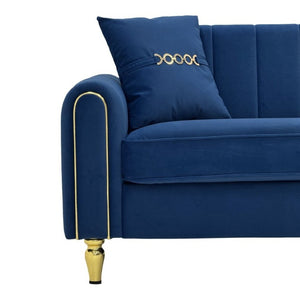 English Elm Fx-P11-Rb-2Pc Velvet Two Piece Sofa Set with Gold Legs Modern Living Room Seating Blue W576S00275