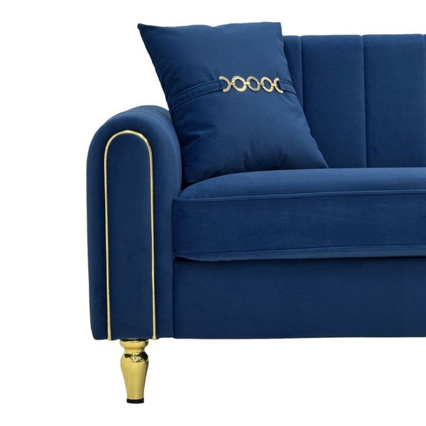 English Elm Fx-P11-Rb-2Pc Velvet Two Piece Sofa Set with Gold Legs Modern Living Room Seating Blue W576S00275