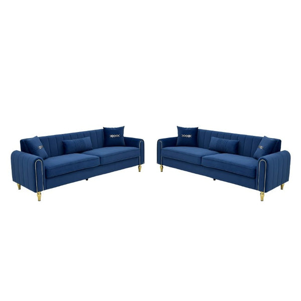 English Elm Fx-P11-Rb-2Pc Velvet Two Piece Sofa Set with Gold Legs Modern Living Room Seating Blue W576S00275