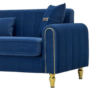 English Elm Fx-P11-Rb-2Pc Velvet Two Piece Sofa Set with Gold Legs Modern Living Room Seating Blue W576S00275