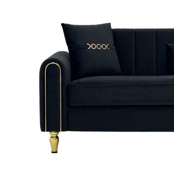 English Elm Fx-P11-Bk-2Pc Velvet Channel Tufted Sofa Set with Gold Legs for Glam Living Rooms Black W576S00276