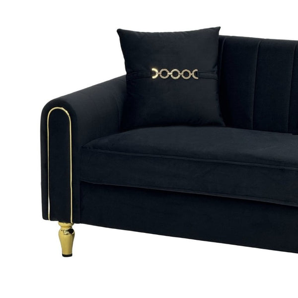 English Elm Fx-P11-Bk-2Pc Velvet Channel Tufted Sofa Set with Gold Legs for Glam Living Rooms Black W576S00276