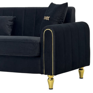 English Elm Fx-P11-Bk-2Pc Velvet Channel Tufted Sofa Set with Gold Legs for Glam Living Rooms Black W576S00276