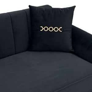 English Elm Fx-P11-Bk-2Pc Velvet Channel Tufted Sofa Set with Gold Legs for Glam Living Rooms Black W576S00276