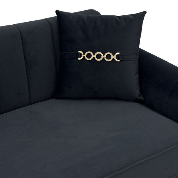 English Elm Fx-P11-Bk-2Pc Velvet Channel Tufted Sofa Set with Gold Legs for Glam Living Rooms Black W576S00276