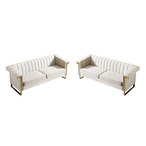 English Elm Fx-P81b-Bu-2Pc-Sofa Velvet Tufted Living Room Set with Gold Steel Legs Glam Seating Cream Beige W576S00277