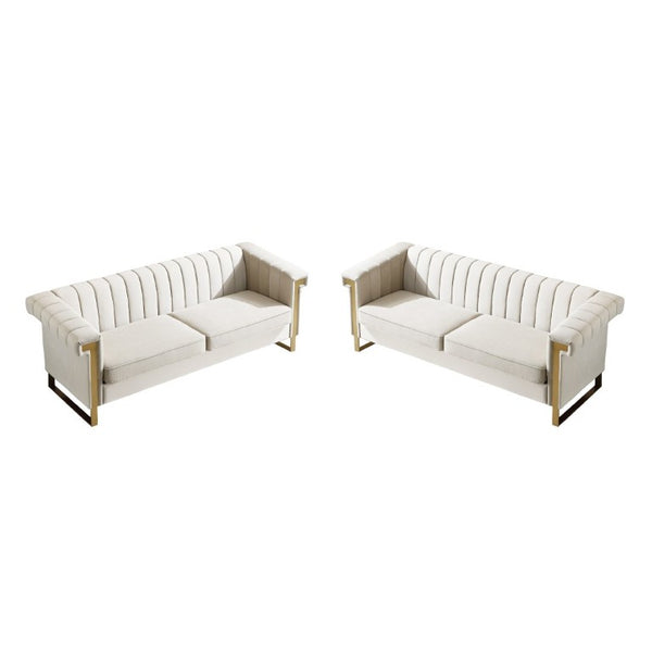 English Elm Fx-P81b-Bu-2Pc-Sofa Velvet Tufted Living Room Set with Gold Steel Legs Glam Seating Cream Beige W576S00277
