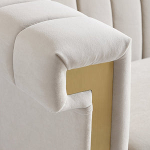 English Elm Fx-P81b-Bu-2Pc-Sofa Velvet Tufted Living Room Set with Gold Steel Legs Glam Seating Cream Beige W576S00277