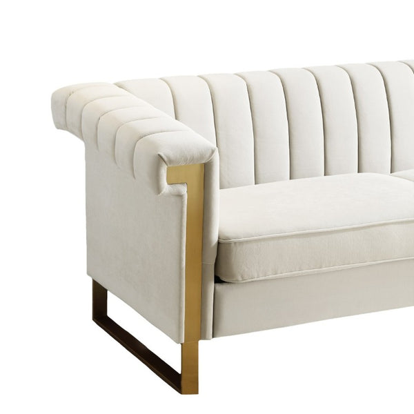 English Elm Fx-P81b-Bu-2Pc-Sofa Velvet Tufted Living Room Set with Gold Steel Legs Glam Seating Cream Beige W576S00277
