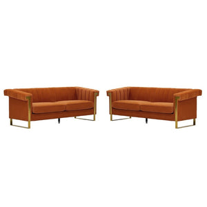 English Elm Fx-P81b-Or-2Pc-Sofa Velvet Channel Tufted Two Piece Set with Gold Steel Legs Glam Modern W576S00278