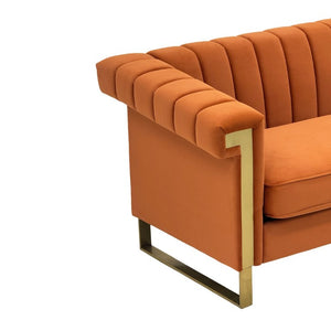 English Elm Fx-P81b-Or-2Pc-Sofa Velvet Channel Tufted Two Piece Set with Gold Steel Legs Glam Modern W576S00278