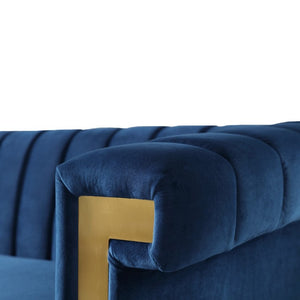 English Elm Fx-P81b-Bu-2Pc-Sofa Velvet Tufted Living Room Set with Gold Steel Legs Glam Seating Blue W576S00279