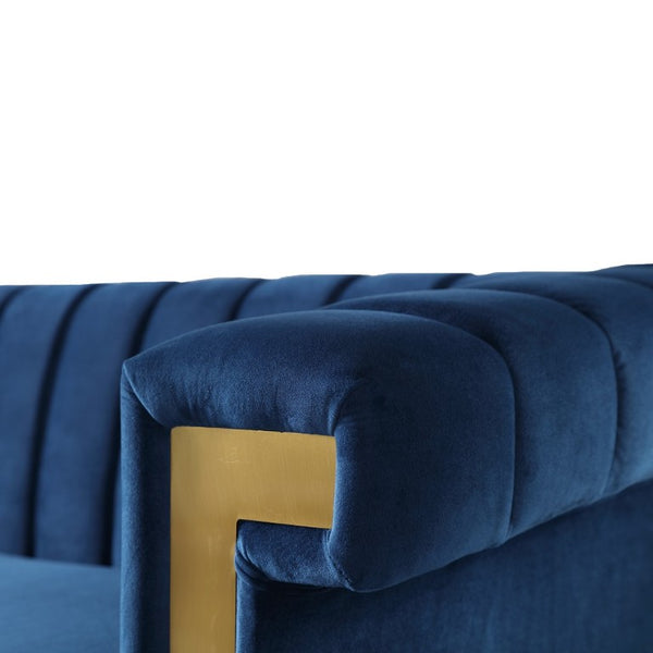 English Elm Fx-P81b-Bu-2Pc-Sofa Velvet Tufted Living Room Set with Gold Steel Legs Glam Seating Blue W576S00279
