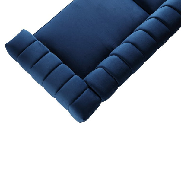 English Elm Fx-P81b-Bu-2Pc-Sofa Velvet Tufted Living Room Set with Gold Steel Legs Glam Seating Blue W576S00279