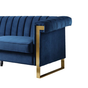 English Elm Fx-P81b-Bu-2Pc-Sofa Velvet Tufted Living Room Set with Gold Steel Legs Glam Seating Blue W576S00279