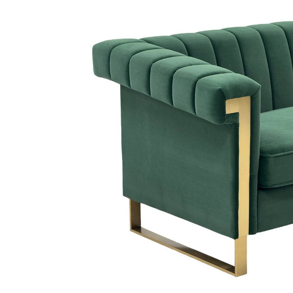 English Elm Fx-P81b-Bk-2Pc-Sofa Velvet Chesterfield Sofa Set with Gold Legs Channel Tufted Luxury Green W576S00280