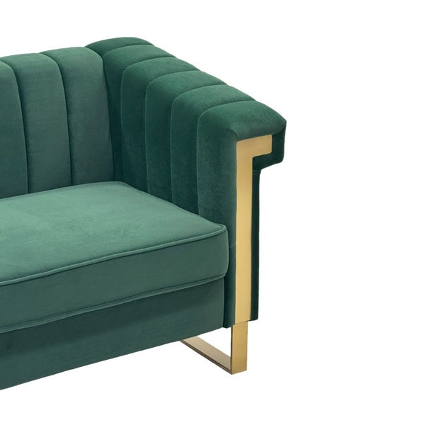 English Elm Fx-P81b-Bk-2Pc-Sofa Velvet Chesterfield Sofa Set with Gold Legs Channel Tufted Luxury Green W576S00280