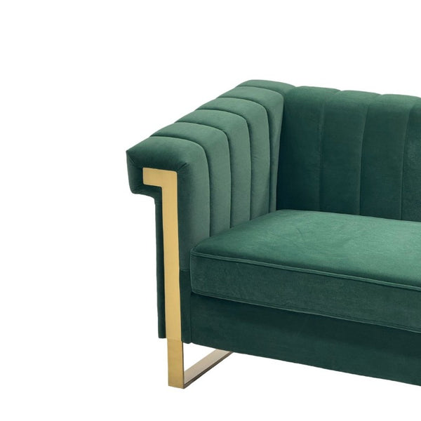 English Elm Fx-P81b-Bk-2Pc-Sofa Velvet Chesterfield Sofa Set with Gold Legs Channel Tufted Luxury Green W576S00280