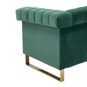 English Elm Fx-P81b-Bk-2Pc-Sofa Velvet Chesterfield Sofa Set with Gold Legs Channel Tufted Luxury Green W576S00280